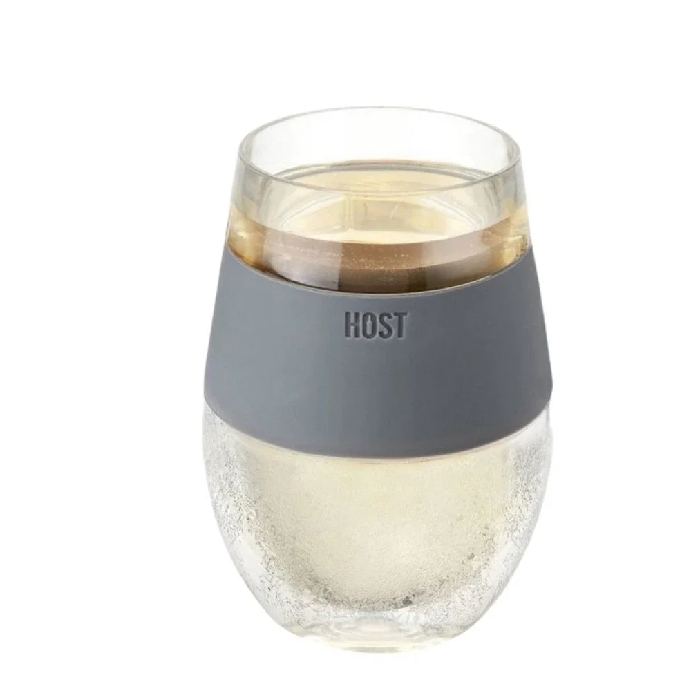 Host FREEZE Cooling Wine Glasses Set of 2 Grey Stemless Insulated‎ Gel Tumblers